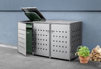3er Mülltonnenbox Raute aus Edelstahl, ca. 207 x 77,5 x 115 cm - Silber