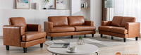 3tlg. Sofa-Set aus Lederoptik und stabilem Gestell - Hellbraun