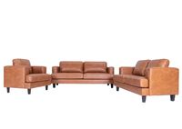3tlg. Sofa-Set aus Lederoptik und stabilem Gestell - Hellbraun