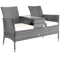 Casaria Polyrattan Kino Bank Grau/Beige 143x64x87cm