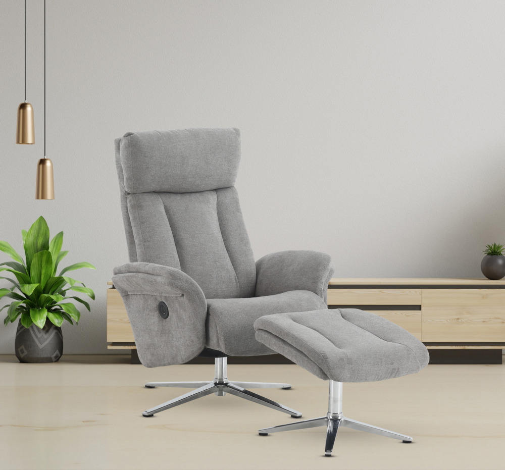 Moderner Relaxsessel mit verstellbaren Rückenlehne, einmotorisch per Knopfdruck, inkl. Hocker