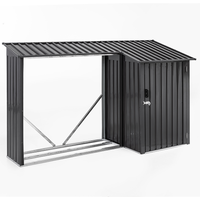 2in1 Brennholzlager mit Schrank aus verzinktem Stahl, ca. 270 x 105 x 158 cm - Schwarz