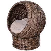 Rattan Katzenkorb Katzenhütte Katzenhöhle mit Kissen Haustierbett Braun