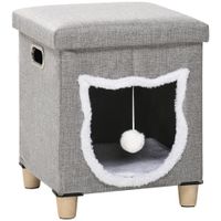 Katzenhöhle, Katzenhaus mit Kissen Ottomane mit Spielball Polyester, Grau