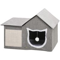 Katzenhöhle, Katzenhaus mit Kratzfläche, Doppeltüren, Spielball Polyester