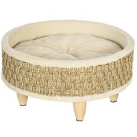Hundebett, Erhöhtes Hundeliege mit Kissen, Katzenbett, Haustierbett, Rund