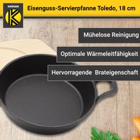KRÜGER Eisenguss Servierpfanne Toledo Ø 18 cm - mit Holzteller - hohe Wärmespeicherung