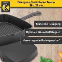 KRÜGER Eisenguss Grillpfanne Toledo 28 x 28 cm - geriffelt mit zwei Ausgüssen