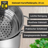 Kartoffeldämpfer Edelstahl mit Glasdeckel, 20 cm