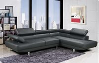 Ecksofa mit verstellbaren Kopf- und Arm-Funktionen in Lederoptik - Dunkelgrau