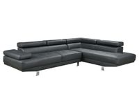 Ecksofa mit verstellbaren Kopf- und Arm-Funktionen in Lederoptik - Dunkelgrau