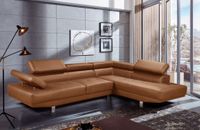 Ecksofa mit verstellbaren Kopf- und Arm-Funktionen in Lederoptik - Braun