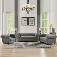 3tlg. Sofa-Set gepolstert aus Samtstoff - Grau
