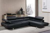 Ecksofa mit verstellbaren Kopf- und Arm-Funktionen in Lederoptik - Schwarz