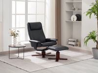 Verstellbarer Relaxsessel mit Hocker & Holzbeine - Schwarz