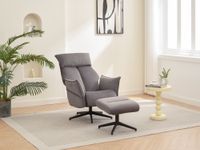 gepolsteter Relaxsessel mit Hocker - grau