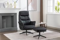 gepolsteter Relaxsessel mit Hocker - dunkelgrau