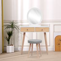Schminktisch mit Spiegel, 2 Schubladen und Hocker - weiß