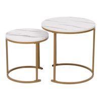Satztisch Couchtisch Beistelltisch 2tlg. HWT51-WEI Marmor Weiß Dekor Gestell Gold