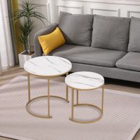 Satztisch Couchtisch Beistelltisch 2tlg. HWT51-WEI Marmor Weiß Dekor Gestell Gold