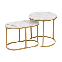 Satztisch Couchtisch Beistelltisch 2tlg. HWT52-WEI Marmor Weiß Dekor Gestell Gold