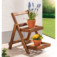 2-stufige Blumentreppe mit 2 Ablagen aus Akazienholz, ca. 54,5 x 40 x 56,5 cm 