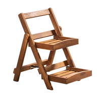 2-stufige Blumentreppe mit 2 Ablagen aus Akazienholz, ca. 54,5 x 40 x 56,5 cm 