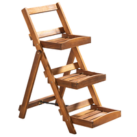 3-stufiges Blumentreppe mit 3 Ablagen aus Akazienholz, ca. 65 x 40 x 80 cm - Braun 