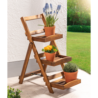 3-stufiges Blumentreppe mit 3 Ablagen aus Akazienholz, ca. 65 x 40 x 80 cm - Braun 
