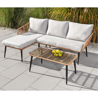 8tlg. helles Rattan Eck-Loungeset mit Sitzkissen in beige