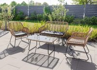 7tlg. helles Rattan Lounge-Set mit Sitzkissen - Grau