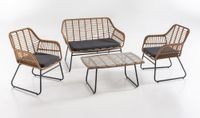 7tlg. helles Rattan Lounge-Set mit Sitzkissen - Grau