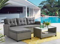 8tlg. Ecklounge-Set Rattan mit Sitzkissen - Grau