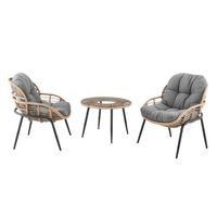 3 tlg. Dining-Set HGS39-GRA helles Rattan mit Sitzkissen in grau