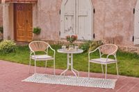 3tlg. Bistro Set HGE51-BEI helles Rattan mit Sitzkissen in Beige