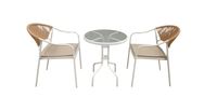 3tlg. Bistro Set HGE51-BEI helles Rattan mit Sitzkissen in Beige