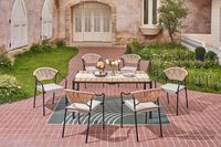7tlg. Dining Set helles Rattan mit Sitzkissen in Beige