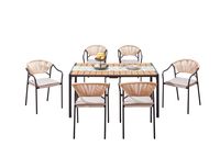 7tlg. Dining Set helles Rattan mit Sitzkissen in Beige