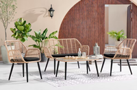 7tlg. helles Rattan Loungeset mit Sitzkissen in schwarz 