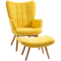 Ohrensessel mit Hocker, Relaxsessel, Polstersessel in Cord-Optik, Gelb