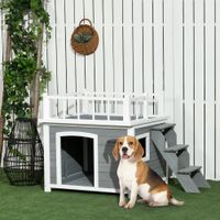 Hundehütte Hundehaus mit Balkon Erhöhtes Kleintierhaus mit Treppe Fenster