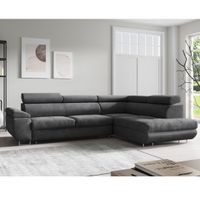 Ecksofa Monaco Samt Grau mit Bettkasten Kopfteilverstellung Ottomane rechts, verstellbar