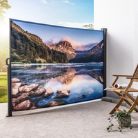 Seitenmarkise mit Fotodruck - See mit Bergen. Auszug links - Bild rechts. ca. 1,6 x 3 m
