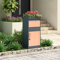 Paketbox mit Pflanzenkasten, ca. 50 x 37 x 105 cm – Anthrazit mit Holzfarben-Akzenten