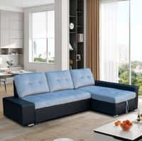 Ecksofa mit Stauraum und Bettfunktion mit Samtbezug, ca. 243 x 151 x 89 cm - Schwarz Lederoptik