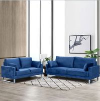 2tlg. Sofa-Set in Lederoptik - Royalblau