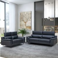 2tlg. Sofa-Set in Lederoptik - Schwarz