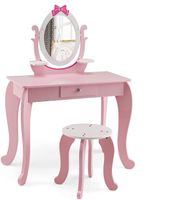Schminktisch-Set für Kinder, 2-in-1 Kinder Schreibtisch aus Holz mit Hocker