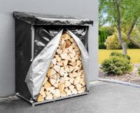 Brennholzregal mit Abdeckung M aus Metall, ca.135 x 70 x 165 cm - Schwarz