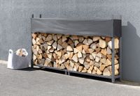Brennholzregal mit Abdeckung aus Metall, ca. 200 x 25 x 115 cm - Schwarz